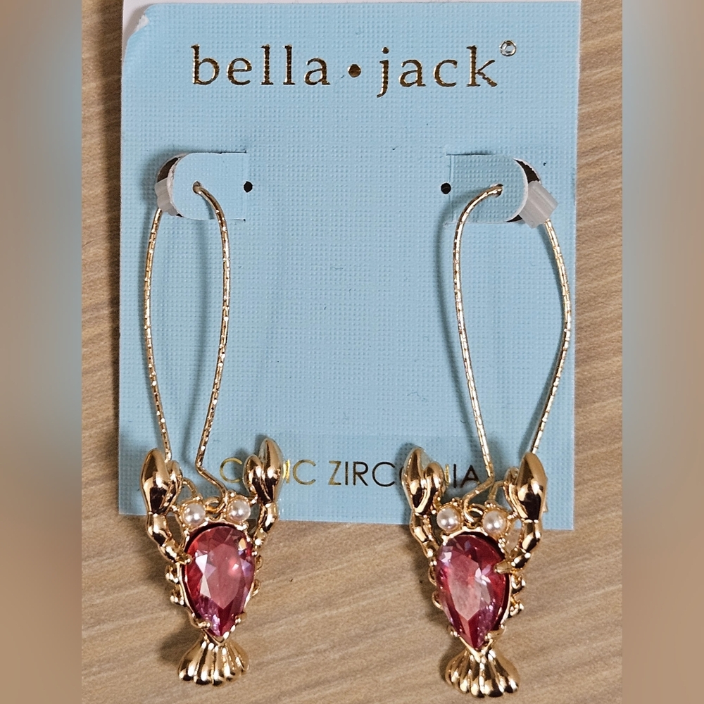 BELLA JACK CUBIC ZIRCONIA LOBSTER CRAWFISH GOLD PLATE SPARKLY LEVERBACK EARRINGS